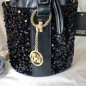 Badgley Mischka Black Sequin Bucket Bag